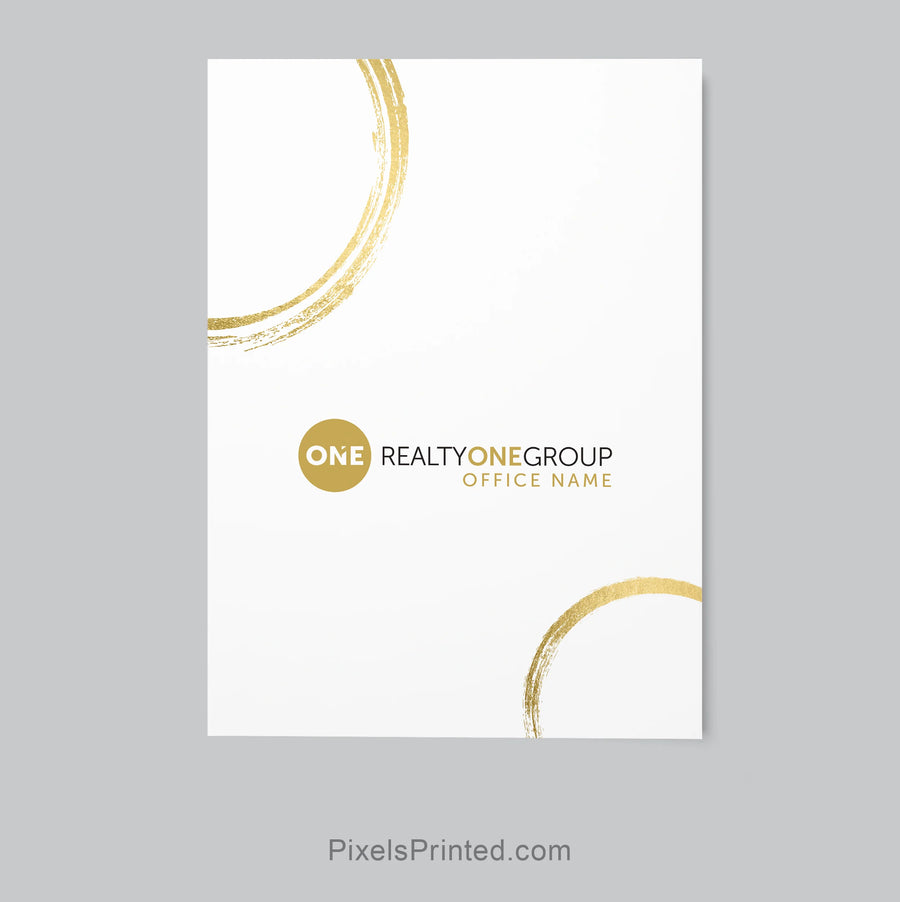 Realty ONE Group client welcome folder with glossy finish, two pockets and business card slot.