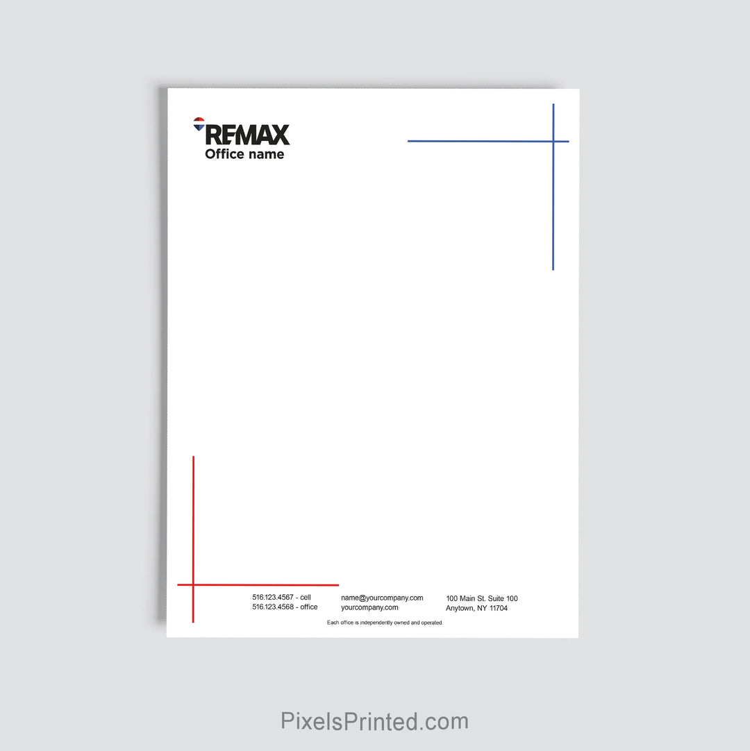 RE/MAX brokerage letterhead personalized with office information