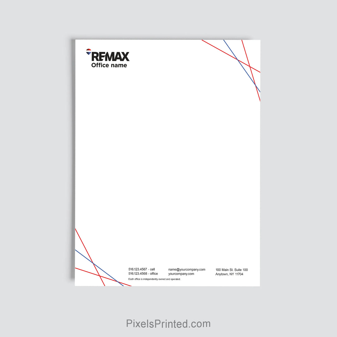 Personalized RE/MAX real estate letterhead for agents and offices