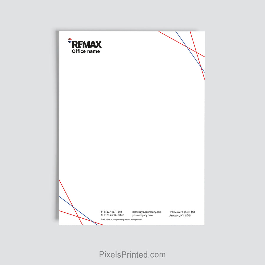 Personalized RE/MAX real estate letterhead for agents and offices