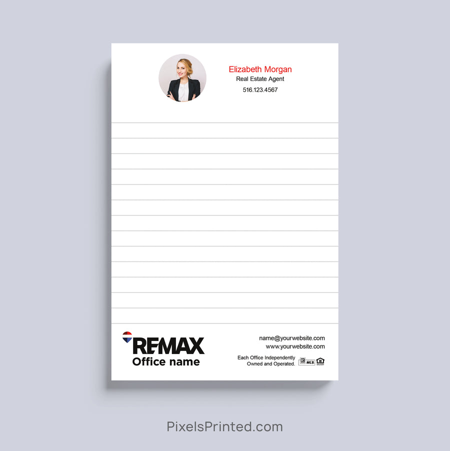 Custom RE/MAX real estate agent notepad with personalized branding