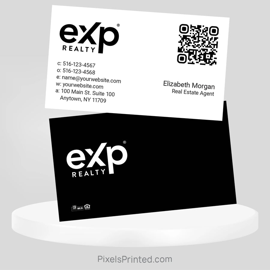Modern eXp Realty business card with professional headshot and QR code for quick connections.