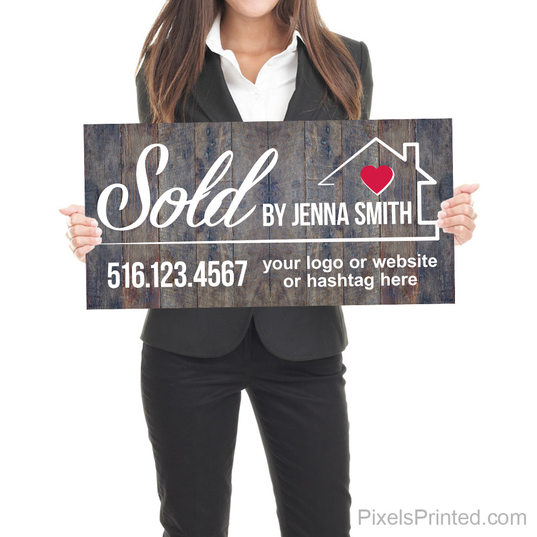 real estate agent closing photo sign sold by sign