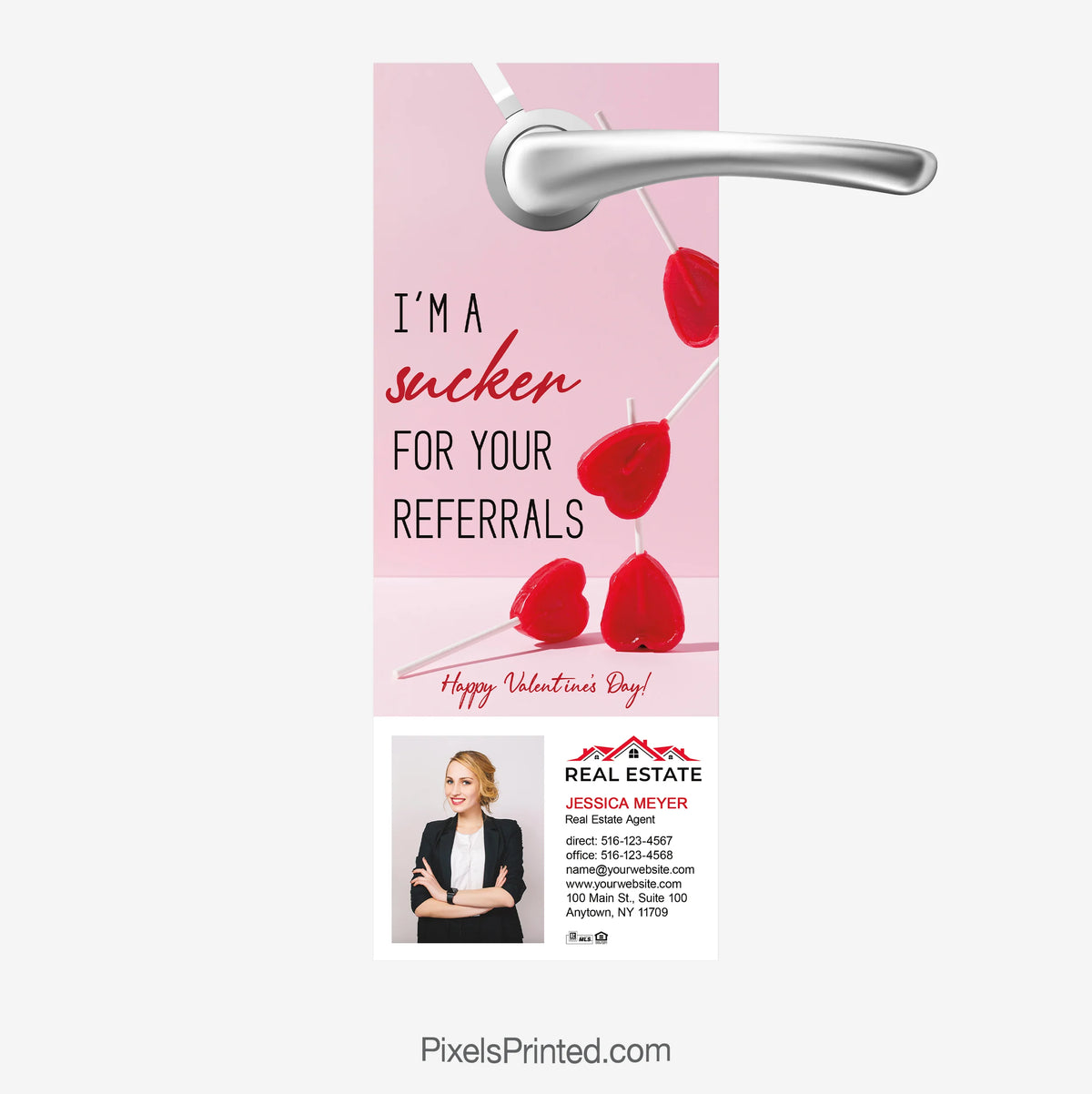 Valentine's Days-themed real estate door hanger for agents