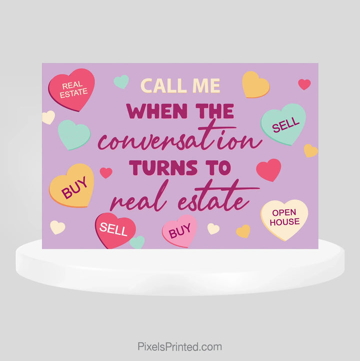 Valentine’s Day real estate market conversation starter postcard PixelsPrinted 