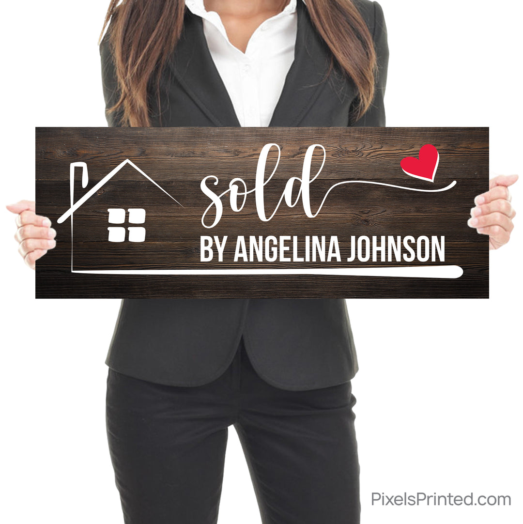 rustic wood real estate agent closing photo sign with heart